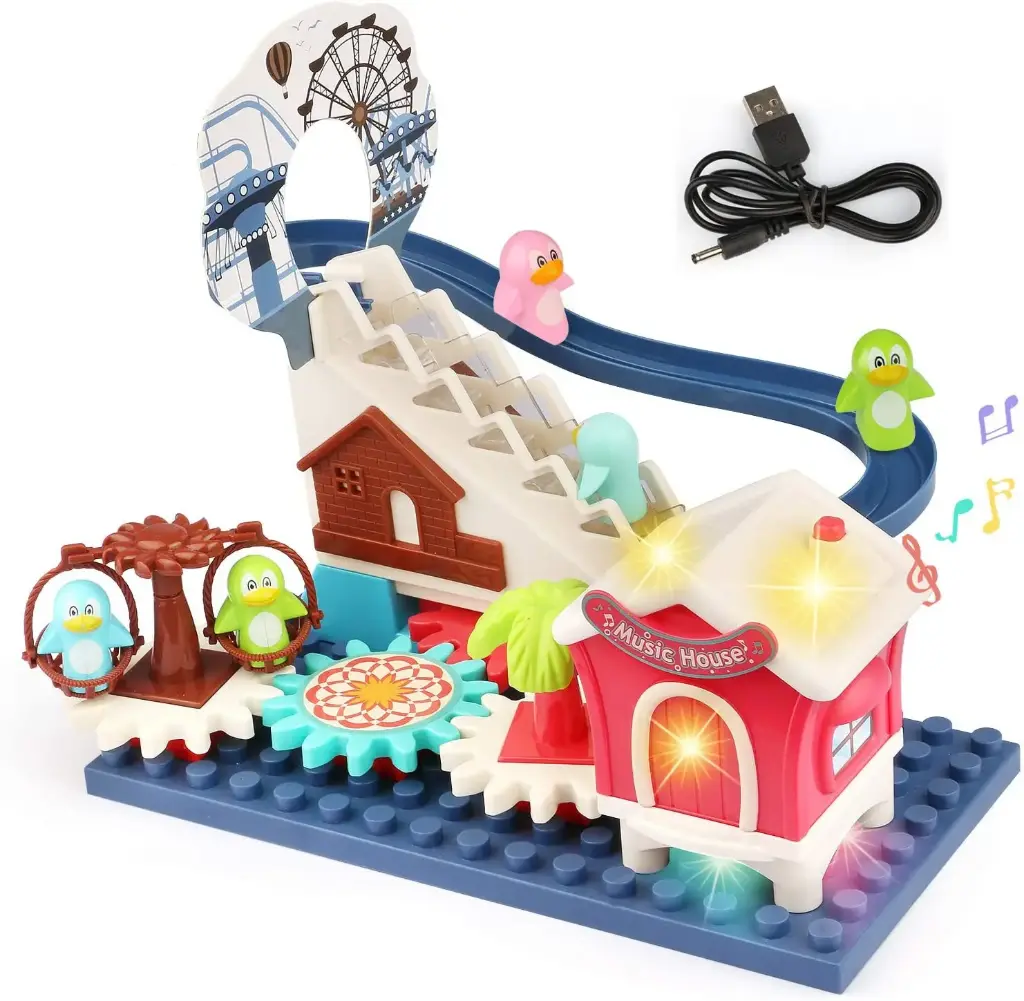 Musical Penguin Electric Gear Race Track Building Blocks